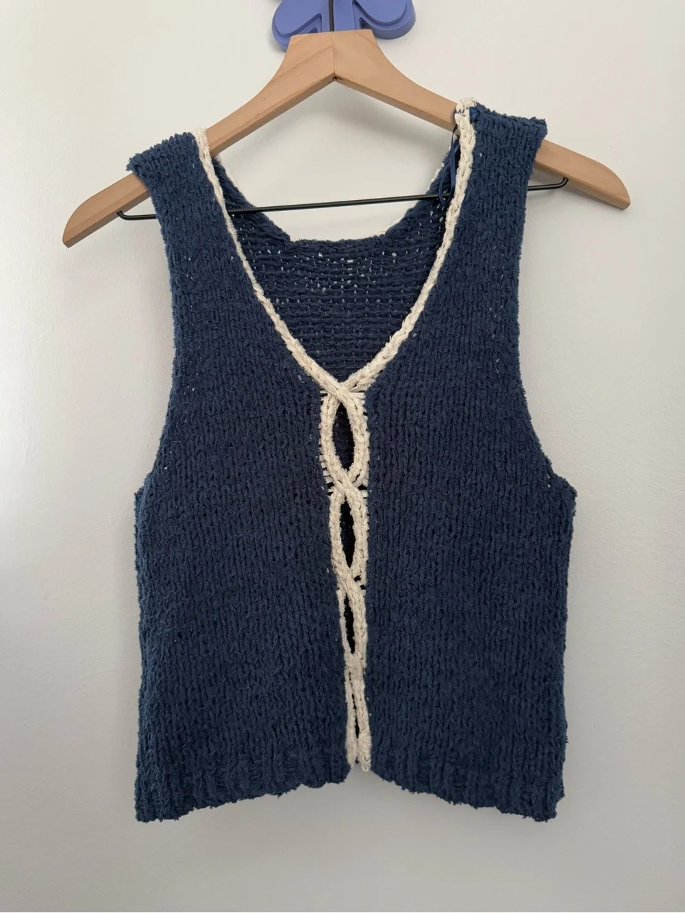 Free People XS Sicily Sweater Shell Navy Nautical Beach Coastal Knit Relaxed